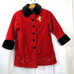 Winnie the Pooh Red Velvet Girls Coat Sz 6-6X VGUC
